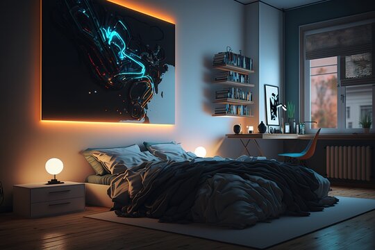 Cool bedroom with led light