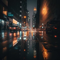 Obraz premium beautiful night rainy street view of new york night generative AI