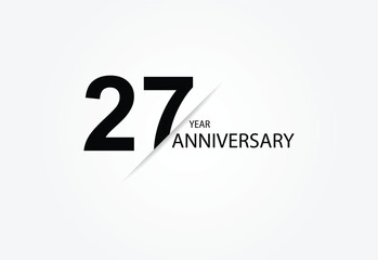 27 years anniversary logo template isolated on white, black and white background. 27th anniversary logo.