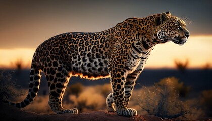 Fototapeta na wymiar Jaguar side view, golden hour, Ai Generate 