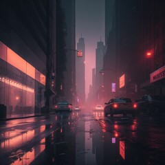 Obraz premium beautiful night rainy street view of new york night generative AI