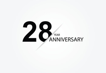 28 years anniversary logo template isolated on white, black and white background. 28th anniversary logo.