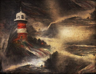 Lighthouse In Stormy Landscape