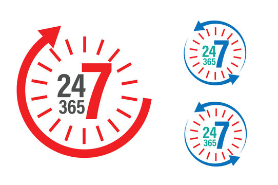  24-7-365, seven, twenty four, three sixty five vector icon.  24  hour service abstract