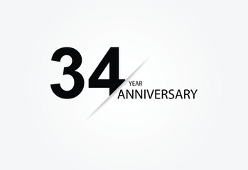 34 years anniversary logo template isolated on white, black and white background. 34th anniversary logo.