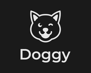 Cute Dog Canine Puppy Pet Funny Head Face Line Outline Simple Minimalist Flat Vector Logo Design