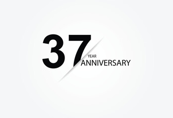 37 years anniversary logo template isolated on white, black and white background. 37th anniversary logo.