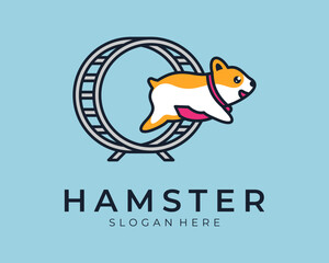 Cute Hamster Small Little Rodent Pet Wheel Run Cartoon Funny Mascot Illustration Vector Logo Design