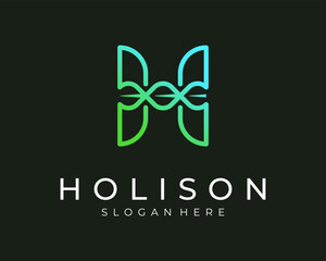 Letter H Initials Monogram Luxury Minimalist Gradient Color Green Leaf Organic Vector Logo Design