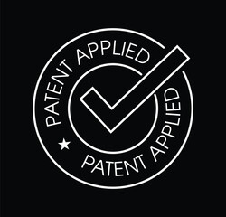 patent applied vector icon isolated on black background, white in color