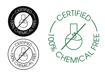 CERTIFIED 100% CHEMICAL FREE VECTOR ICON SET. BLACK IN COLOR