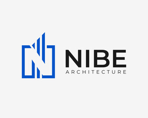 Obraz premium Letter N Initials Architecture Building Construction Square Frame Simple Monogram Vector Logo Design