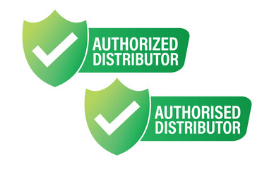 authorized distributor vector icon with tick mark, green in color