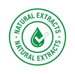 natural extract vector stamp with drop symbol and tick mark, green in color