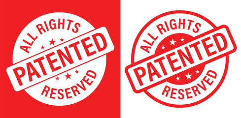 all rights reserved, patented vector icon set, red in color