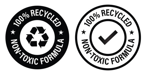 Obraz premium 100% recycled, non toxic formula vector icon with tick mark