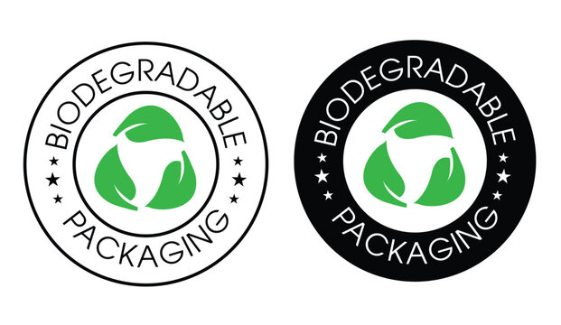 eco friendly abstract, biodegradable packaging vector icon with green leaf
