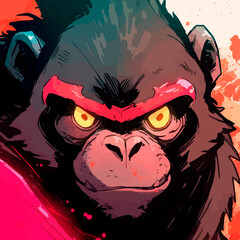 Angry gorilla. Cartoon character. Vector illustration of a monkey in pop art comic style. Comic book style imitation.