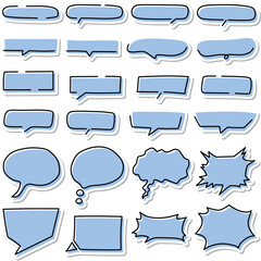 Obraz premium 青色の手描き風シンプル吹き出しっシール24点セット