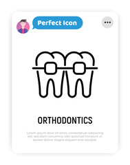 Orthodontics thin line icon. Braces, tooth correction. Dentistry. Vector illustration.