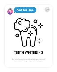 Teeth whitening thin line icon. Clean shine teeth. Dental treatment. Vector illustration.