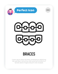 Orthodontics thin line icon. Braces, tooth correction. Dentistry. Vector illustration.