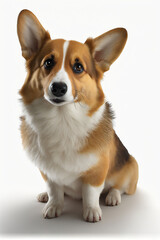 Un corgi, portrait de chien de race, sur fond blanc façon studio photo, IA générative (7)