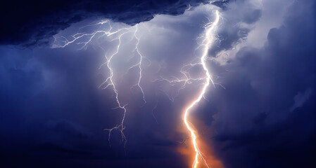 Naklejka na ściany i meble night storm and lightning in the clouds. Digital art.