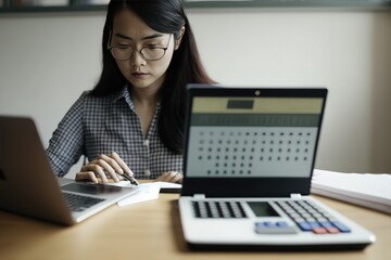 Unrecognizable businessman with illuminated light bulb, working on laptop at office, cropped, concept for idea, innovation and inspiration in business, business opportunities, AI generated