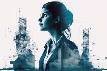 Unrecognizable businessman with illuminated light bulb, working on laptop at office, cropped, concept for idea, innovation and inspiration in business, business opportunities, AI generated