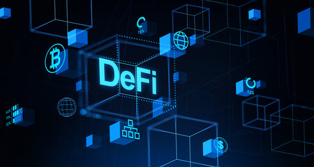 DeFi hologram with business data and digital asset