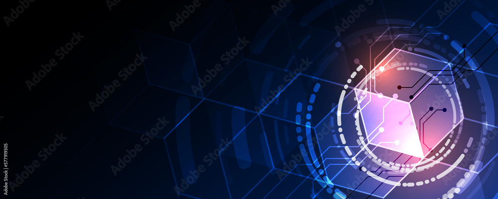 Sticker hexagon abstract background network circuit board design technology of the future digital