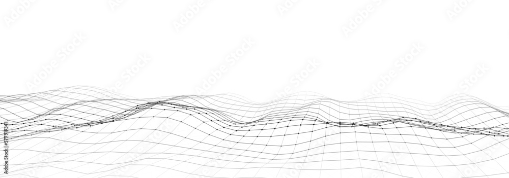 Poster dynamic wave with connected dots and lines on a white background. digital wave background concept. a