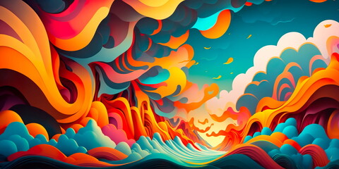Bold psychedelic waves on a bright background Generative AI - obrazy, fototapety, plakaty