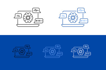 Icons for Natural language processing, NLP, AI language, Text analysis, and Computational linguistics. Vector line icons with editable strokes.