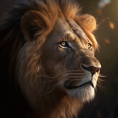 Lion dans la savane Africaine, portrait façon documentaire animalier du roi des animaux, ia générative 6