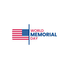 World memorial day logo with USA flag isolated on white