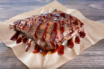 A view of a half rack of spare ribs.