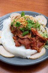 A view of a Vietnamese dish known as banh uot bi.