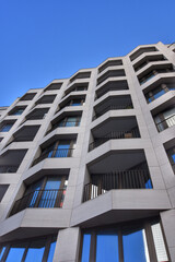 Low angle view of modern apartment building