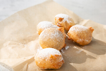 A view of deep fried cookie sandwiches.