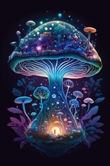 mushroom background with space, fantasy, poster, wallart, background