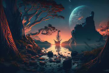 Obraz premium landscape with moon
