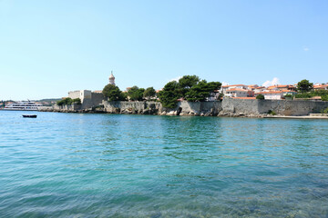 view on the walls of the old town Krk, island Krk, Croatia