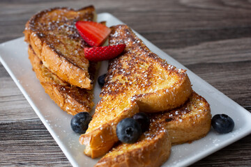 A closeup view of a French toast plate.