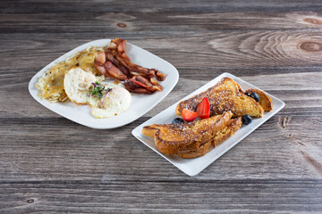 A view of French toast, along with a breakfast plate.