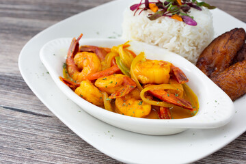 A view of a shrimp curry plate.