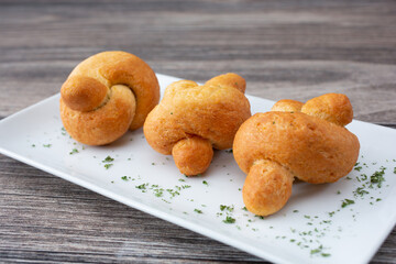A view of a Jamaican fried dumpling knots.
