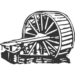 Water Wheel Vintage Illustration Vector