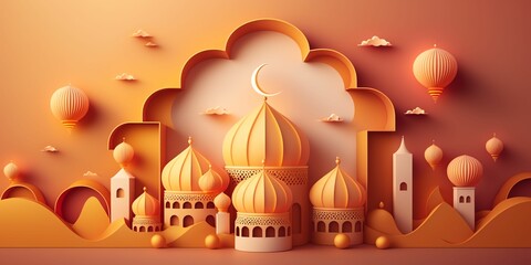 3D islamic wallpaper illustration for ramadhan and ied mubarak background